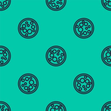 Mavi çizgi Virüs simgesi yeşil arka planda kusursuz desen izole etti. Corona virüsü 2019-nCoV. Bakteri ve mikroplar, hücre kanseri, mikrop, mantar. Vektör İllüstrasyonu