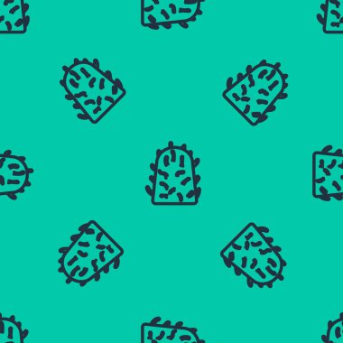 Mavi çizgi kuduz virüsü virüsü mikroorganizmaları yeşil arka planda izole edilmiş kusursuz desen. Vektör İllüstrasyonu