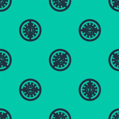 Mavi çizgi. Virüs simgesini durdurun. Yeşil arkaplandaki kusursuz desen izole edildi. Corona virüsü 2019-nCoV. Bakteri ve mikroplar, hücre kanseri, mikrop, mantar. Vektör İllüstrasyonu