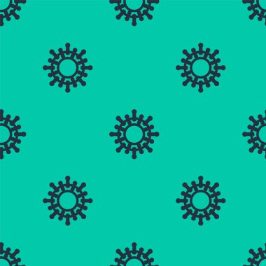 Mavi çizgi Virüs simgesi yeşil arka planda kusursuz desen izole etti. Corona virüsü 2019-nCoV. Bakteri ve mikroplar, hücre kanseri, mikrop, mantar. Vektör İllüstrasyonu