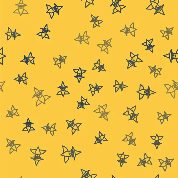 Значок Мага Синей Линии Изолирован Бесшовным Рисунком Желтом Фоне Векторная — стоковый вектор