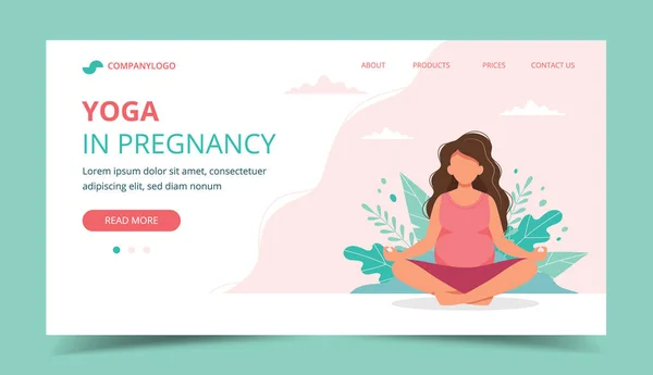 stock vector Yoga in pregnancy with nature background. Landing page template. Cute vector illustration in flat style