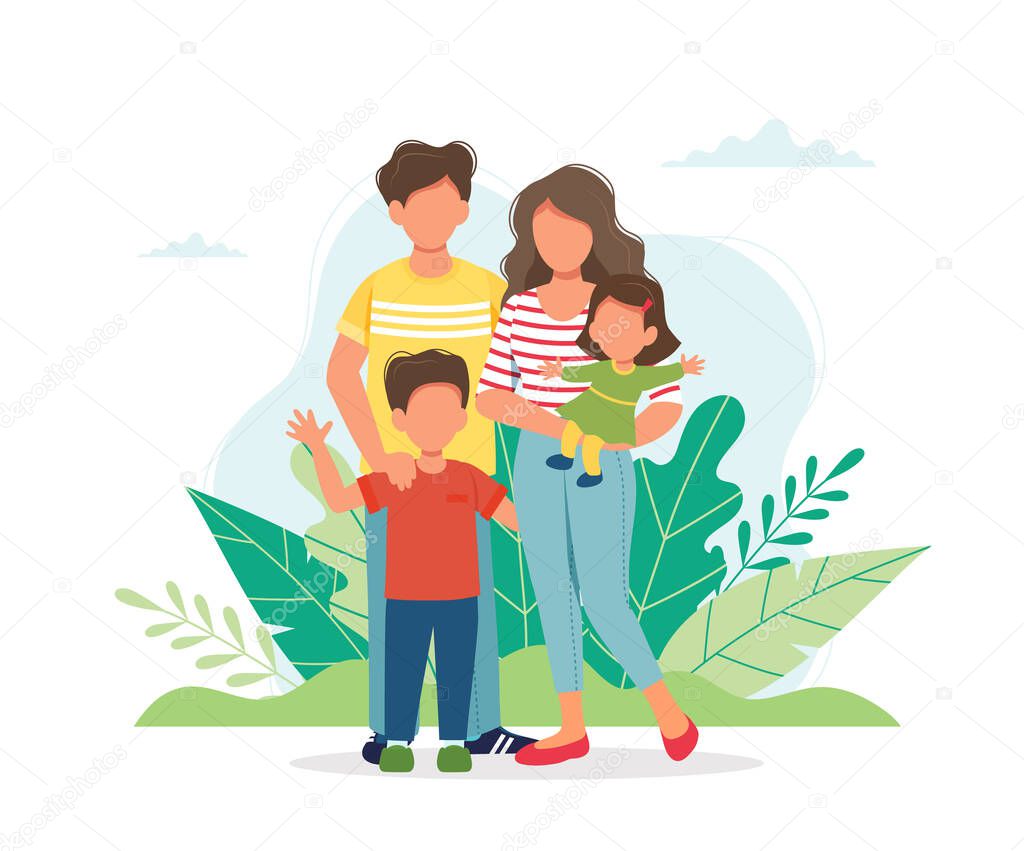 Happy family with kids. Family lifestyle concept. Cute vector illustration in flat style