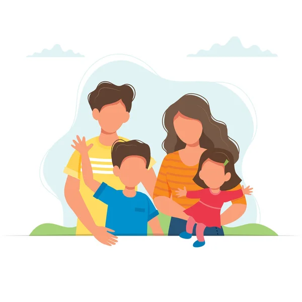 Glückliche Familie mit Kindern, Lifestylekonzept. Familienversicherung. Nette Vektorillustration im flachen Stil — Stockvektor