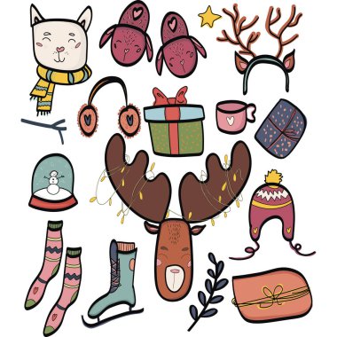 noel ve yeni yıl elemanları seti