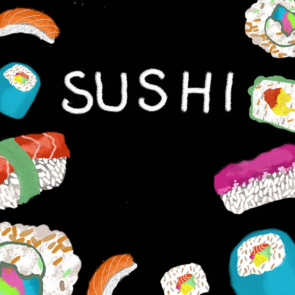 Sushi ilustración sobre fondo negro —  Fotos de Stock