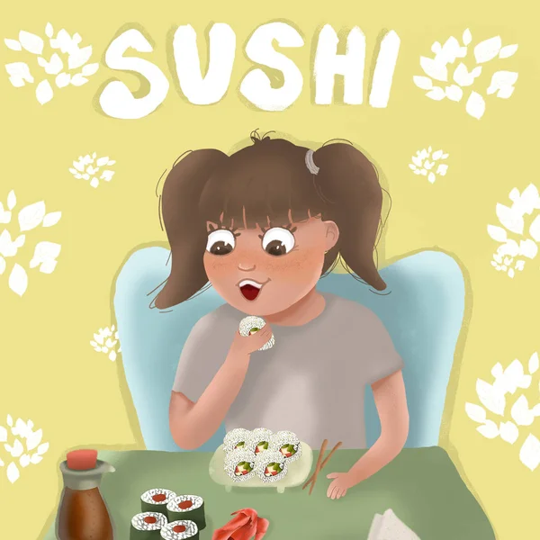 Sushi ilustración sobre fondo negro —  Fotos de Stock