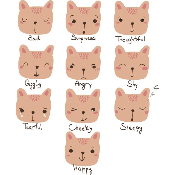 Set van expressie van emoties van grappige kat geïsoleerd — Stockvector