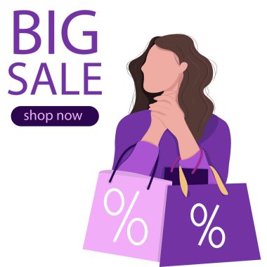 Kadın satış torbaları. İnternetten alışveriş