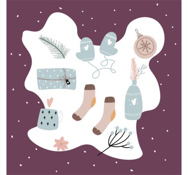 Elle çizilmiş Mutlu Noeller tebrik kartı