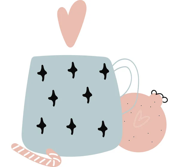 Tarjeta navideña. Ilustración vectorial. Taza y árbol de juguete, diseño perfecto para la web, tarjeta de felicitación, póster , — Vector de stock