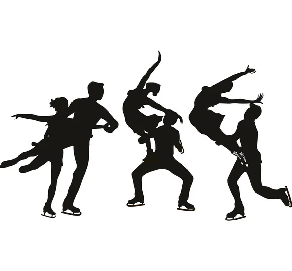 Set di silhouette Paio pattinaggio artistico. Atleta sulla pista. Illusione vettoriale piatta. Pattinaggio artistico. Atleti Illustrazione sport invernali . — Vettoriale Stock
