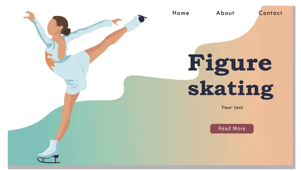 Winter Sport Figurka Iceskating Activity Website Landing Page. Sportswoman Performing on Ice Rink with Skating Program. — Stockový vektor