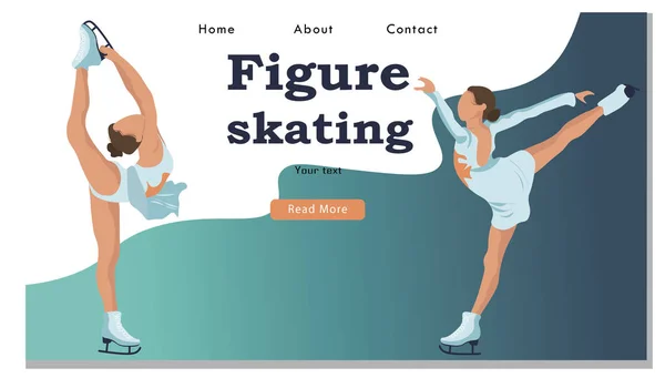 Sport d'hiver Figure Activité de navigation sur glace Site Web Page d'atterrissage. Sportswoman performant sur patinoire avec programme de patinage . — Image vectorielle