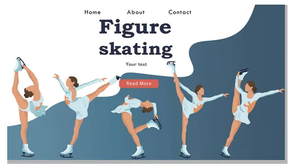 Sport d'hiver Figure Activité de navigation sur glace Site Web Page d'atterrissage. Sportswoman performant sur patinoire avec programme de patinage . — Image vectorielle