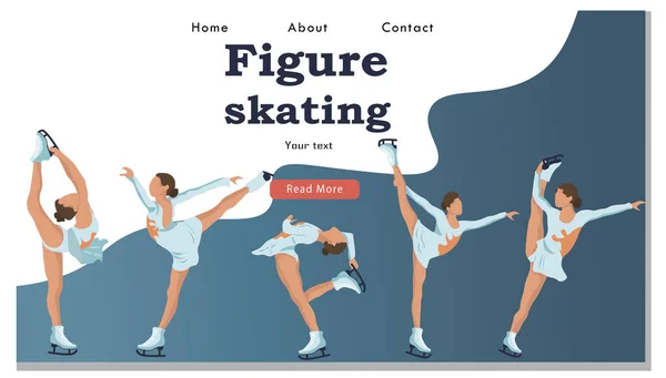 Winter Sport Figura Iceskating Activity Strona www Landing Page. Sportowiec występujący na lodowisku z programem łyżwiarskim. — Wektor stockowy