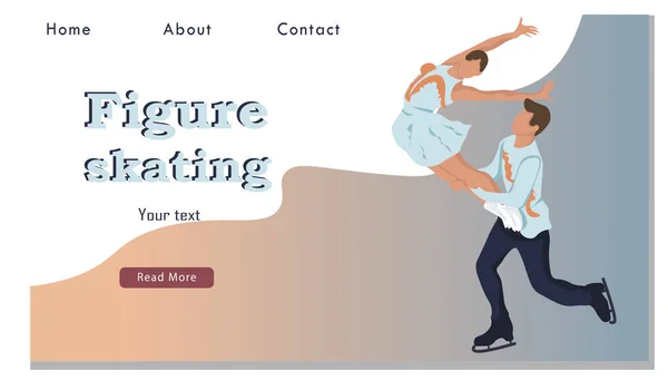 フィギュアスケートペア冬のスポーツ活動ウェブサイトランディングページ.若いスケーターのカップル男性と女性がアイスリンクで踊る — ストックベクタ