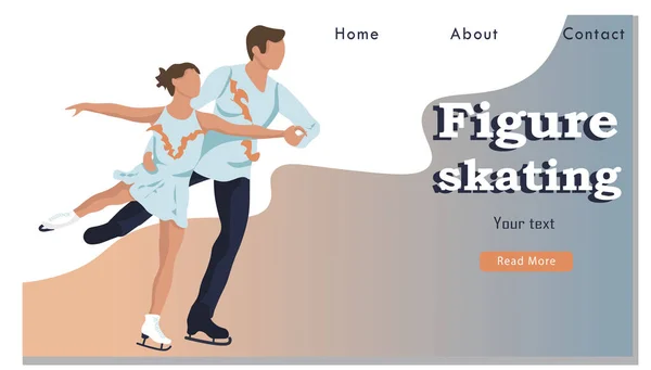 Łyżwiarstwo figurowe pary Winter Sport Activity Website Landing Page. Para młodych łyżwiarzy Mężczyzna i kobieta tańczą na lodowisku — Wektor stockowy