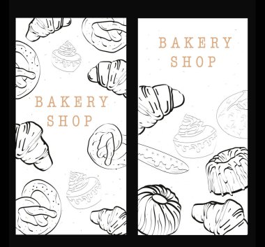 Kart şablonları karalama taslakları pasta, tatlı ve turtalar.