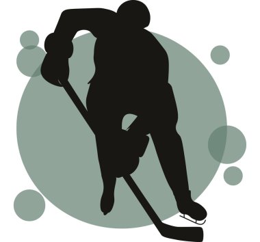 Buz hokeyi oyuncusu düz vektör çizimi. Siluetler, elinde hokey sopası çizgi film karakteri tutan üniformalı genç adam. Profesyonel sporcu.,