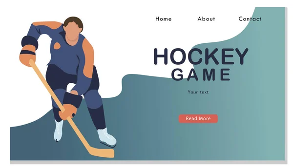 Hockeyspieler in Bewegung Website Zielseite. junge männliche Charakter Skaten im Team einheitliche Sportler Spiel, — Stockvektor