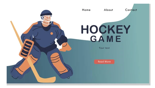 Hockeyspieler in Bewegung Website Zielseite. junge männliche Charakter Skaten im Team einheitliche Sportler Spiel, — Stockvektor