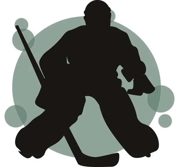 Eishockeyspieler flache Vektordarstellung. Silhouetten erwachsener junger Mann in Uniform mit Eishockeyschläger-Cartoonfigur. Profisportler, — Stockvektor