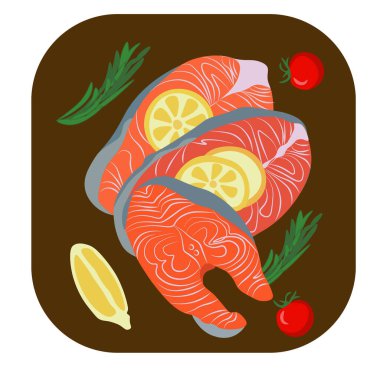 somon bifteği illüstrasyonu, tasarım kartpostalı, menü.