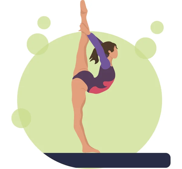 Jong meisje gymnaste oefening sport atleet vector illustratie. Trainingskracht gymnastiek. Kampioenschap workout acrobat mooi karakter.Women Acrobatische Gymnastiek, plat — Stockvector
