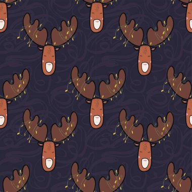 Kusursuz desen, geyik, el çizimi, karalama arka plan vektörü. İllüzyon. Dekoratif duvar kâğıdı, kağıt ambalajı basmak için iyi. Mutlu yıllar, tebrik kartı. Kış zamanı.