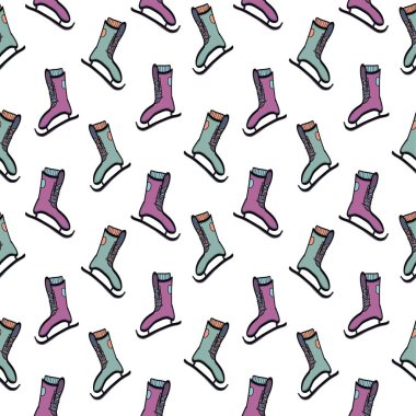 Kusursuz şablon, buz pateni şutları, el çizimi, karalama arka plan vektörü. İllüzyon. Dekoratif duvar kâğıdı, kağıt ambalajı basmak için iyi. Mutlu yıllar, tebrik kartı. Kış zamanı