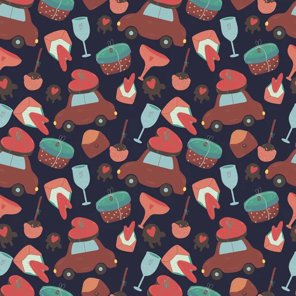 Seni seviyorum, Sevgililer Günü. Güzel el çizimi ile kusursuz desen, karalama sevgililer günü elemanları, duvar kağıdı, ambalaj kağıdı, tekstil, baskı,