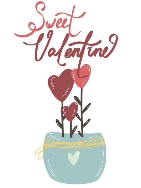 Biglietto d'auguri di San Valentino, poster. Carino disegnare elementi a mano, scarabocchio. Perfetto per San Valentino, adesivi, compleanno, salvare l'invito data — Vettoriale Stock