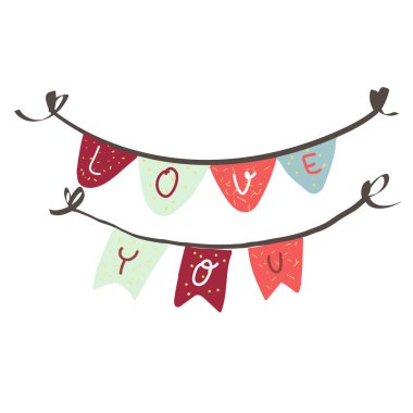 garland decor single element hand drawn doodle style. illustration.Valentine's day design for invitations, wedding or greeting cards.