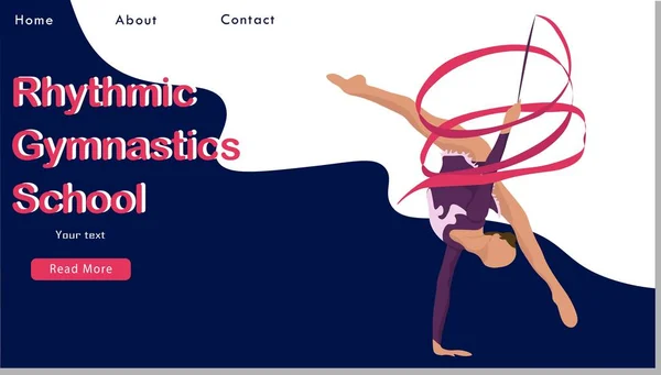 Women rhythmic gymnastics with ribbon Sport Life. Flat Vector Illustration, Design for Banner, Poster, Header, Advertising. Young Female Healthy Lifestyle Concept. rhythmic gymnastics landing page. — ストックベクタ