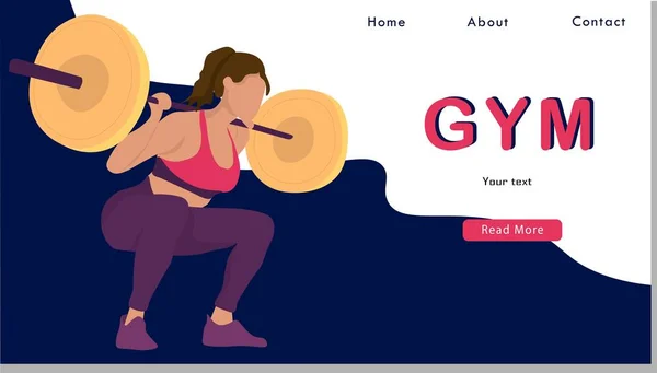 Women with barbell Sport Life. Flat Vector Illustration, Design for Banner, Poster, Header, Advertising. Young Female Healthy Lifestyle Concept. Young girl gym exercise sport landing page design. — 스톡 벡터