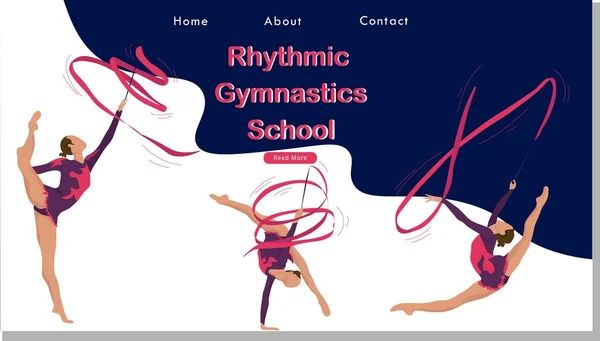 Women rhythmic gymnastics with ribbon Sport Life. Flat Vector Illustration, Design for Banner, Poster, Header, Advertising. Young Female Healthy Lifestyle Concept. rhythmic gymnastics landing page. — ストックベクタ