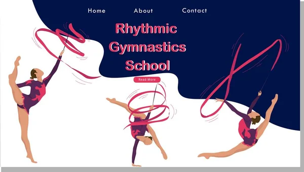 Rhythmische Sportgymnastik für Frauen mit Bändern. flache Vektorillustration, Design für Banner, Plakate, Header, Werbung. junge weibliche gesunde Lebensweise Konzept. Landungsseite Rhythmische Sportgymnastik. — Stockvektor