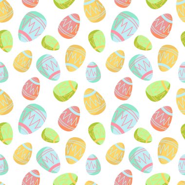 Paskalya tatilin kutlu olsun, bahar renkli Paskalya tatili. Vektör grafikleri, ambalaj kağıdı, chiken, yumurta.