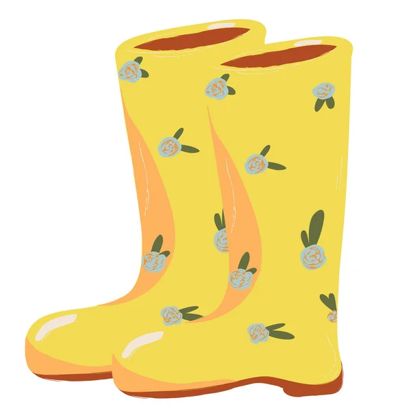 Botas de jardinagem amarelas de borracha única. Vector doodle clipart. Isolado sobre um fundo branco. Para design, cartões, convite, decoração, adesivos . — Vetor de Stock