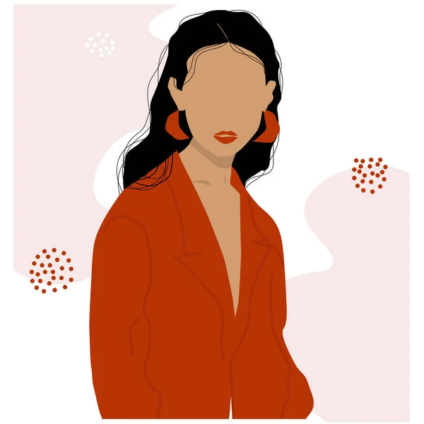 Portrait Jeune Fille Abstraite Manteau Rouge Fond Rouge Illustration Vectorielle — Image vectorielle