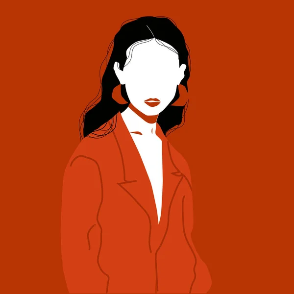 Porträt Eines Abstrakten Jungen Mädchens Rotem Mantel Rotem Hintergrund Vektorflache — Stockvektor