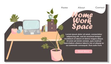 Uzaktan Çalışma Web Sitesi İniş Sayfası. Man Freelancer dizüstü bilgisayarda çalışıyor. Ev ya da Yaratıcı Ofis Çalışma Alanı Web Sayfası Afişi 'nde çalışan Serbest Karakter. Düz Vektör İllüstrasyonu