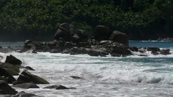 Onde oceaniche e rocce granitiche - Seychelles Mahe Island — Video Stock