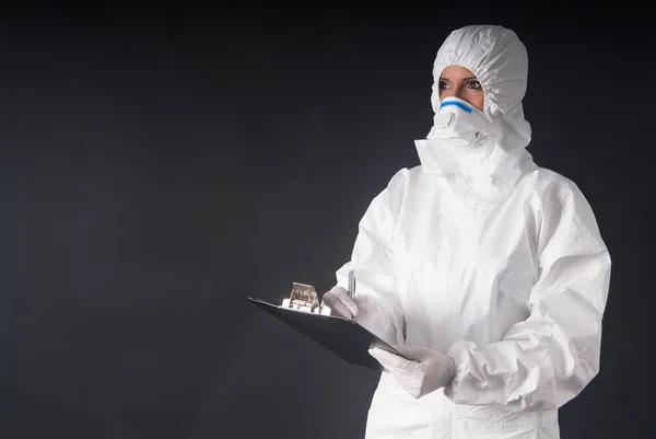 Medical Woman Protective Dress Mask Gloves Pandemic Virus Coronavirus Ebola — Stock Photo, Image