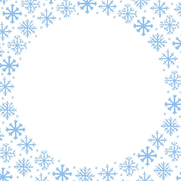 Vector inverno quadro fundo com azul mão desenhado flocos de neve no fundo branco — Vetor de Stock