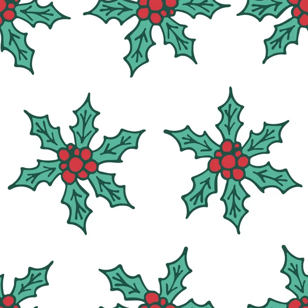 Векторный бесшовный рисунок с нарисованными вручную каракулями на рождественской ягоде — стоковый вектор