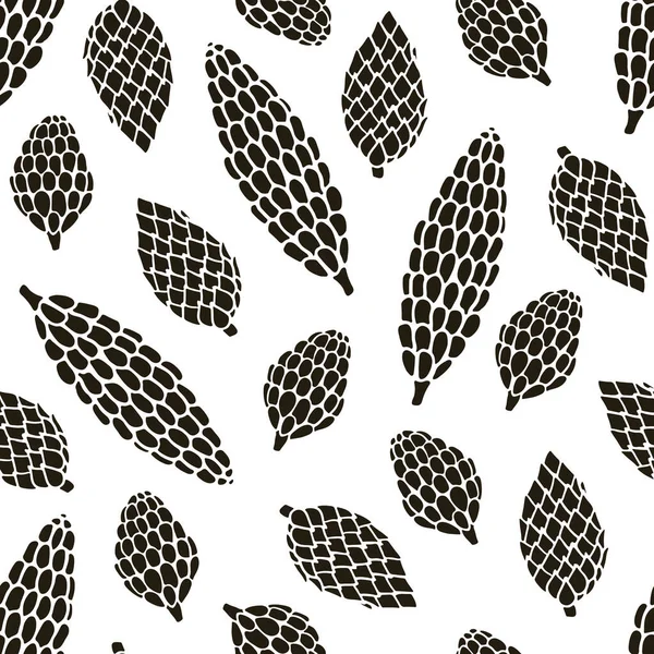 Motif sans couture avec des cônes de pin et de conifères dessinés à la main — Image vectorielle