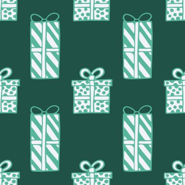 Kusursuz desenli, elle çizilmiş Noel hediye kutularının çizimi.