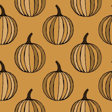 El çizilmiş anahat kabaklar ile vektör dikişsiz desen